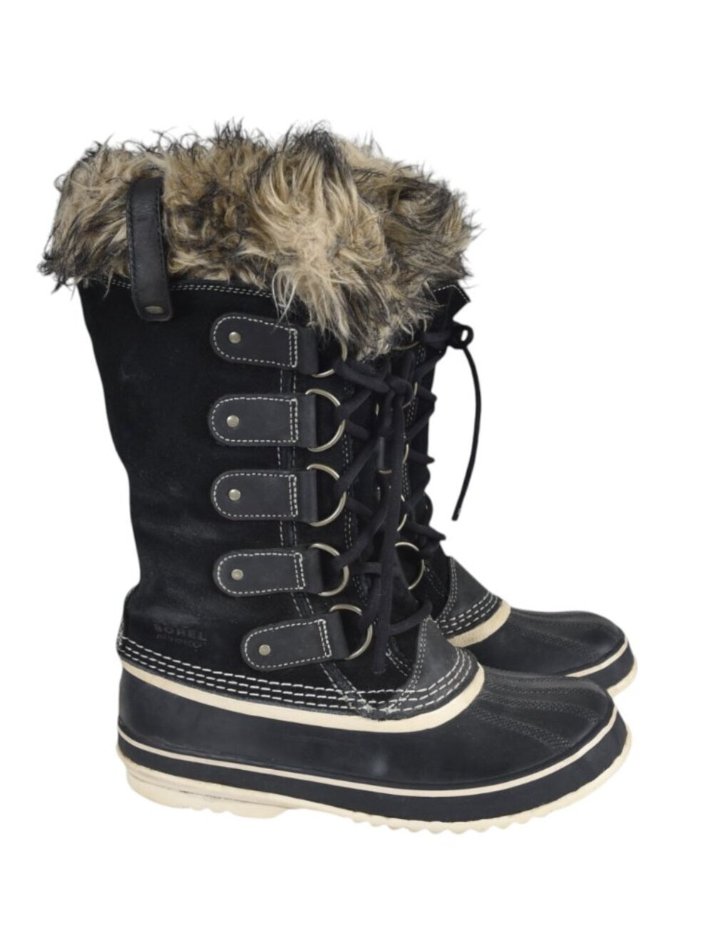 Sorel Joan of Arctic Boots Waterproof Winter Snow Boots Suede Black Faux Fur  8